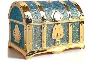 KiteStar Retro Jewelry Box Arched Vintage Rectangular Metal Chest Necklace Ring Earrings Storage Case for Women Girls (Golden Starlight Blue-purple, S)