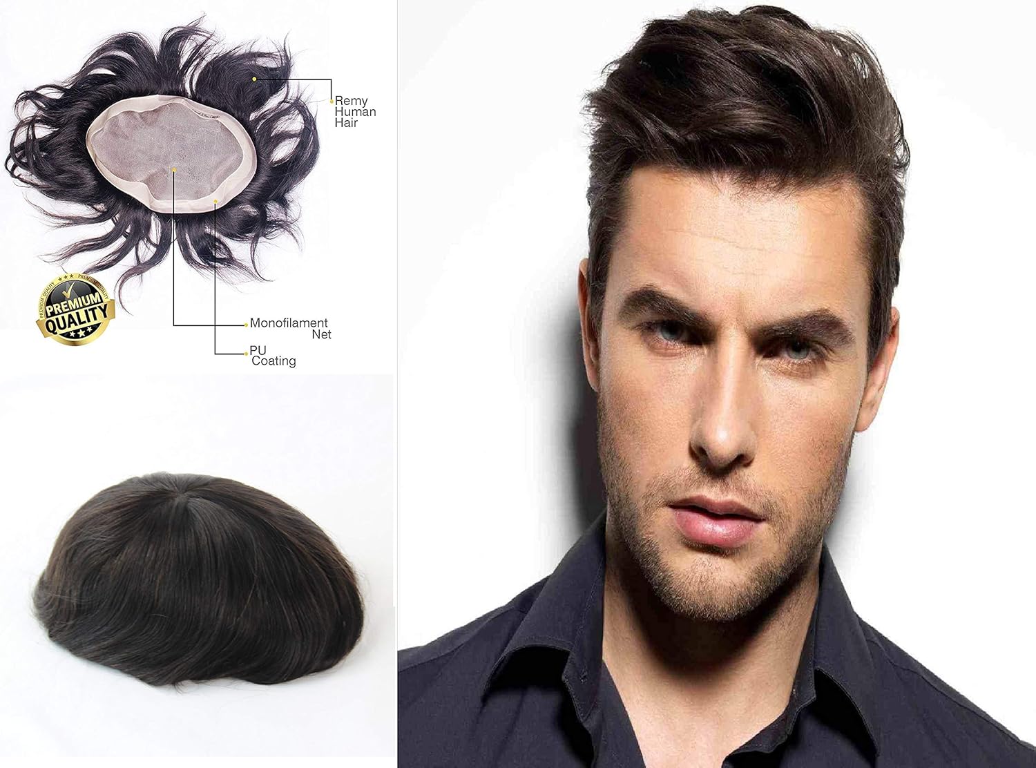 Raaya Normal Monofilament Hair Wig Toupee Patch For Men 8x6 Black