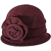 ZLYC Women Wool Cloche Bucket Hat 1920s Vintage Dress Winter Hats with Flower Accent