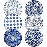 Cerkik Ceramic Salad Plates Set - 8.5 Inch Small Round Dessert Dishes for Kitchen Dinner Pasta Appetizer Sandwich - Scratch Resistant Porcelain Microwave Oven Dishwasher Safe - Set of 6 - Vintage Blue