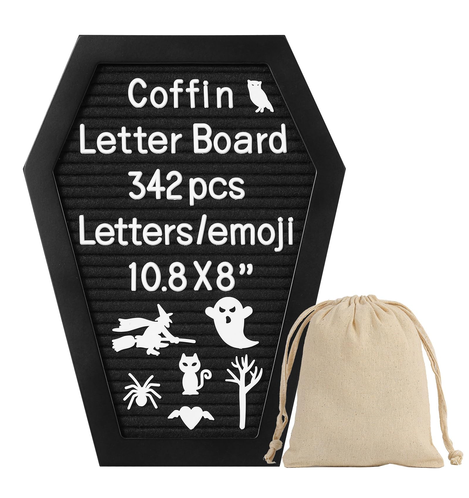 Photo 1 of G GAMIT Coffin Felt Letter Board with 342 Changeable Letters&Numbers, 10.8”x8” Spooky Letterboard Gothic Message Board Letter Sign Board with Stand and Canvas bag for Halloween Party Christmas