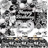 Miidenks 29th Birthday Decorations Set for Man Women,Black Silver Happy 29 Birthday Party Supplies with Birthday Backdrop Banner Birthday Tablecloth 29 Number Balloons for Her Him