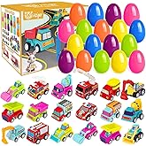 Atiger 18 PCS Easter Egg Fillers with Toys Inside, Easter Basket Stuffers for Toddlers Filled Pull Back Engineering Vehicles Plastic Eggs Party Favors for Kids Egg Hunt Gift Easter Basket Essentials