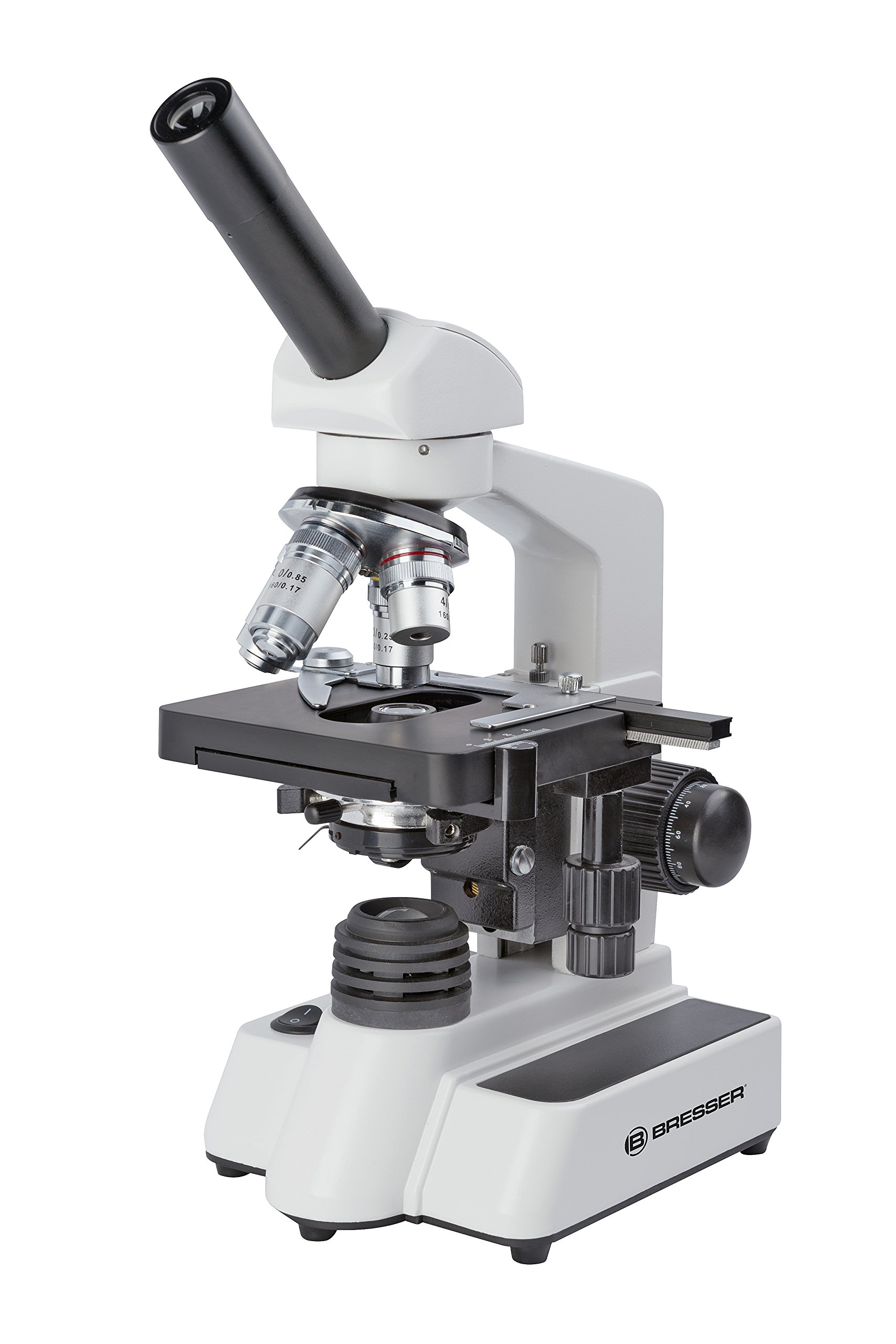 Bresser Microscope Erudit DLX 40x-600x with 360° rotatable monocular view, fine focusing drive and coaxial mechanical desk