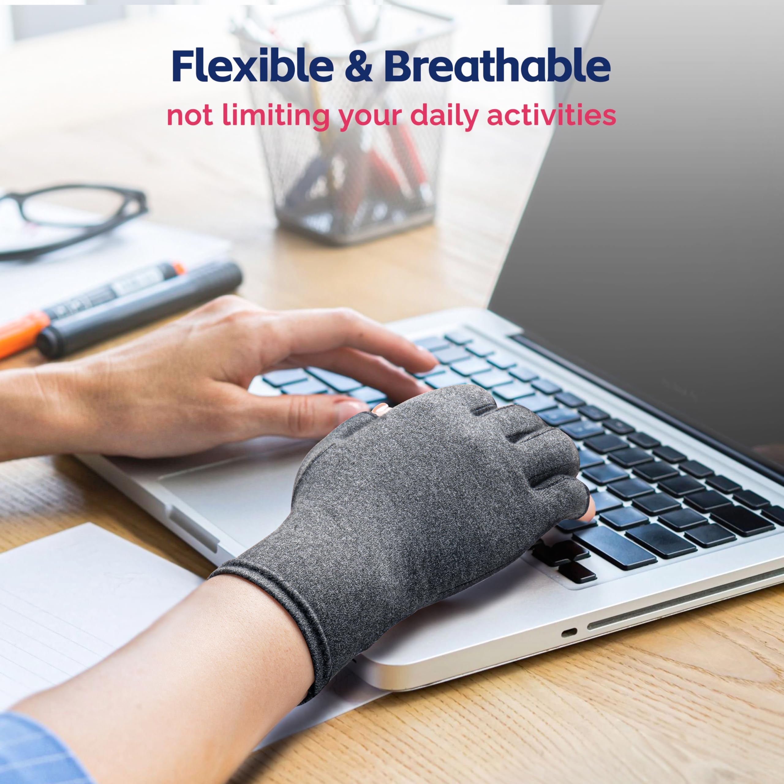 FEATOL Compression Arthritis Glove with Wrist Brace, Comfortable Fingerless Carpal Tunnel Hand Gloves for Women Night Support, Pain Relief for Rheumatoid Arthritis, Work, Typing - Right Hand, Medium