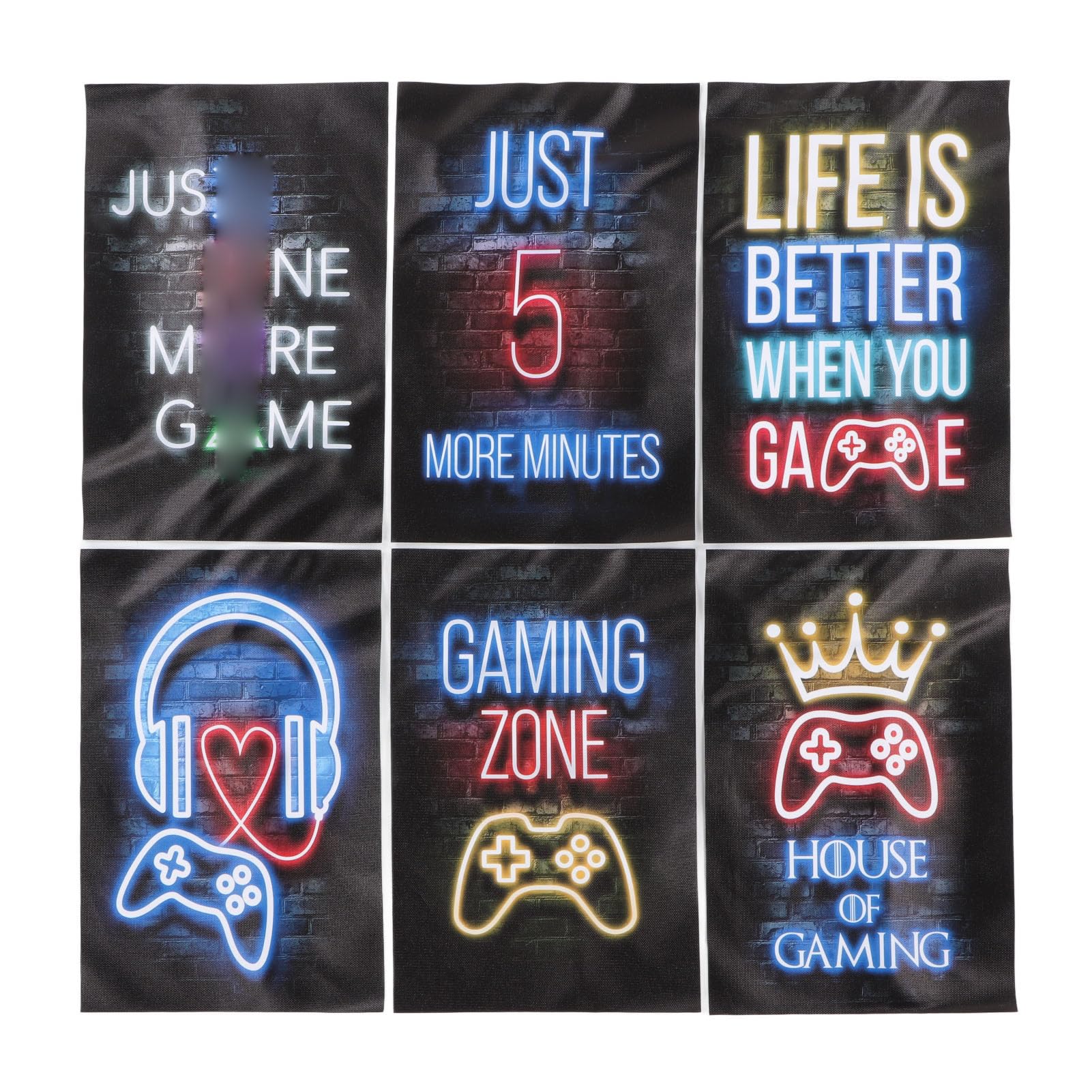 Printed Neon Gaming Posters, Set of 6 (8X 12) Canvas Wall Art for Boys Room Decor, Gaming Room Decor, Gamer, Teen Boy Bedroom, Inspirational Posters for Video Game Room, No Frame