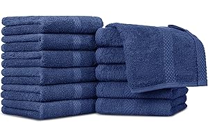 Villa Celestia 100% Cotton Wash Cloth for face & Body Set of 12, (12 x 12 inches) Sustainable, Soft, Highly Absorbent, Combed Cotton Wash Cloths Pack of 12 for Hotels, Spa, Bathroom, Dorm, Navy Blue