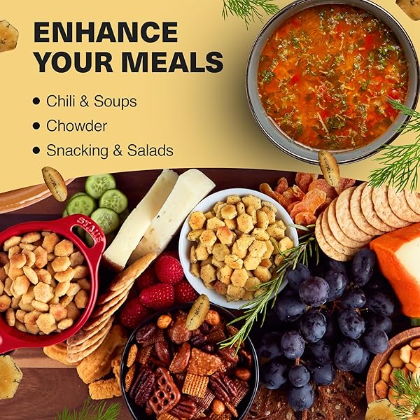 WICKED MINIS SOUP & OYSTER CRACKERS – SALTINE & SALTED FLAVORED MINI PUFFED SOUP, SAVORY SNACKING MIX, SEASONED CROUTONS SALAD TOPPERS, CRACKERS FOR CHILI 6OZ (GARDEN DILL)
