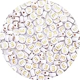 Siomia 100Pcs Letter Beads 4x7mm White Round Acrylic Gold Alphabet Beads Letter E Beads for Jewelry Making DIY Bracelets Necklaces Key Chains