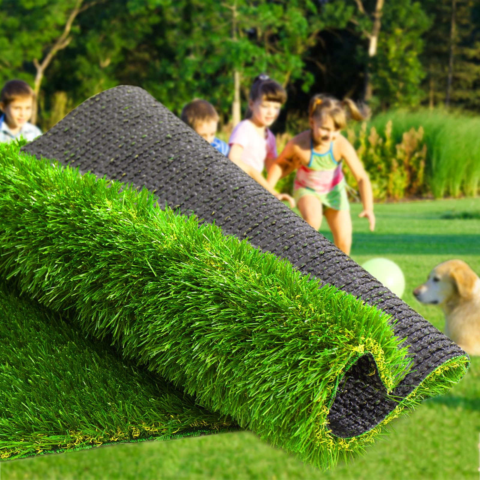 Photo 1 of Weidear Artificial Grass Thick Turf 3 ft x 5 ft,1.38" Artificial Synthetic Fake Grass Rug, Indoor/Outdoor Realistic Turf Grass Lawn Mat for Dogs Pets, Patio, Landscape, Garden, Custom Size