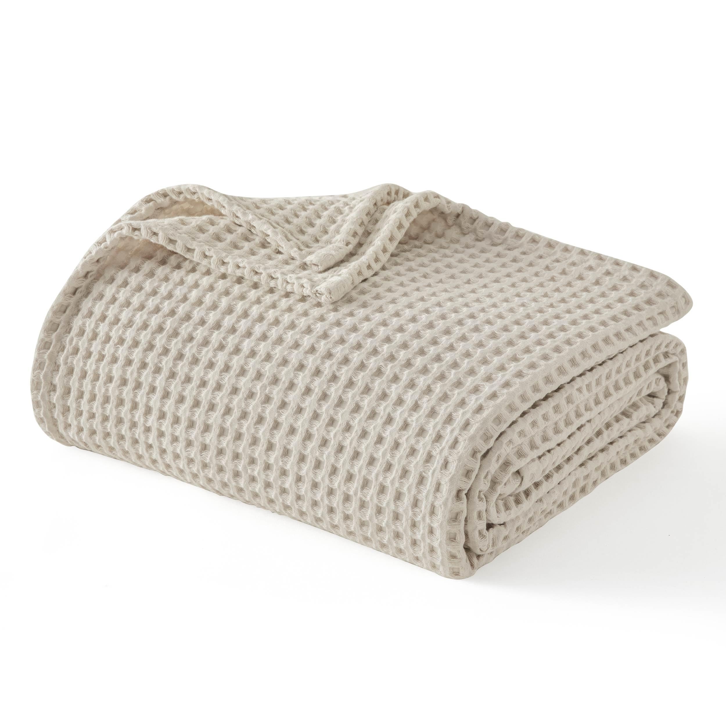 Photo 1 of Bedsure 100% Cotton Blanket Queen Size, Waffle Weave Lightweight Summer Blanket for Bed, Knit Woven Thin Breathable Waffle Bedding Decor Gifts for Bedroom, Hotel, Hospital, Linen Beige, 90" x 90"