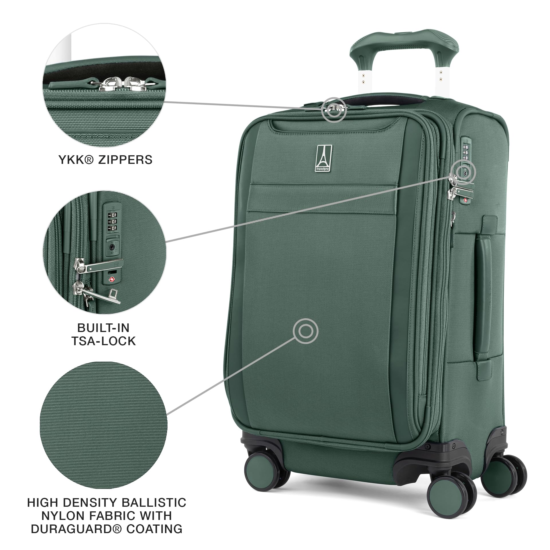 Travelpro VersaPack+ Lightweight Softside Expandable Carry on Luggage, 8 Spinner Suitcase, TSA Lock, Men and Women, Carry On 21-Inch, Desert Sage Green