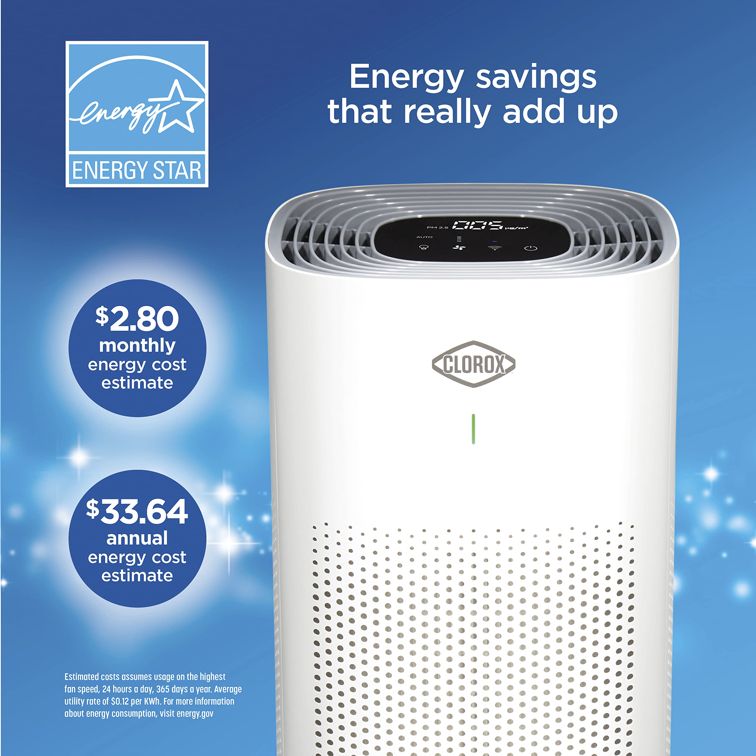 Clorox Smart Air Purifiers for Home, True HEPA Filter, Works with Alexa, Large Rooms up to 1,500 Sq Ft, Removes 99.9% of Viruses, Wildfire Smoke, Allergies, Dust, AUTO Mode, Whisper Quiet, White
