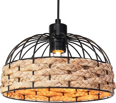 Giggi Small Metal & Rope Light Shade Black Jute Rattan Pendant Ceiling Lamp