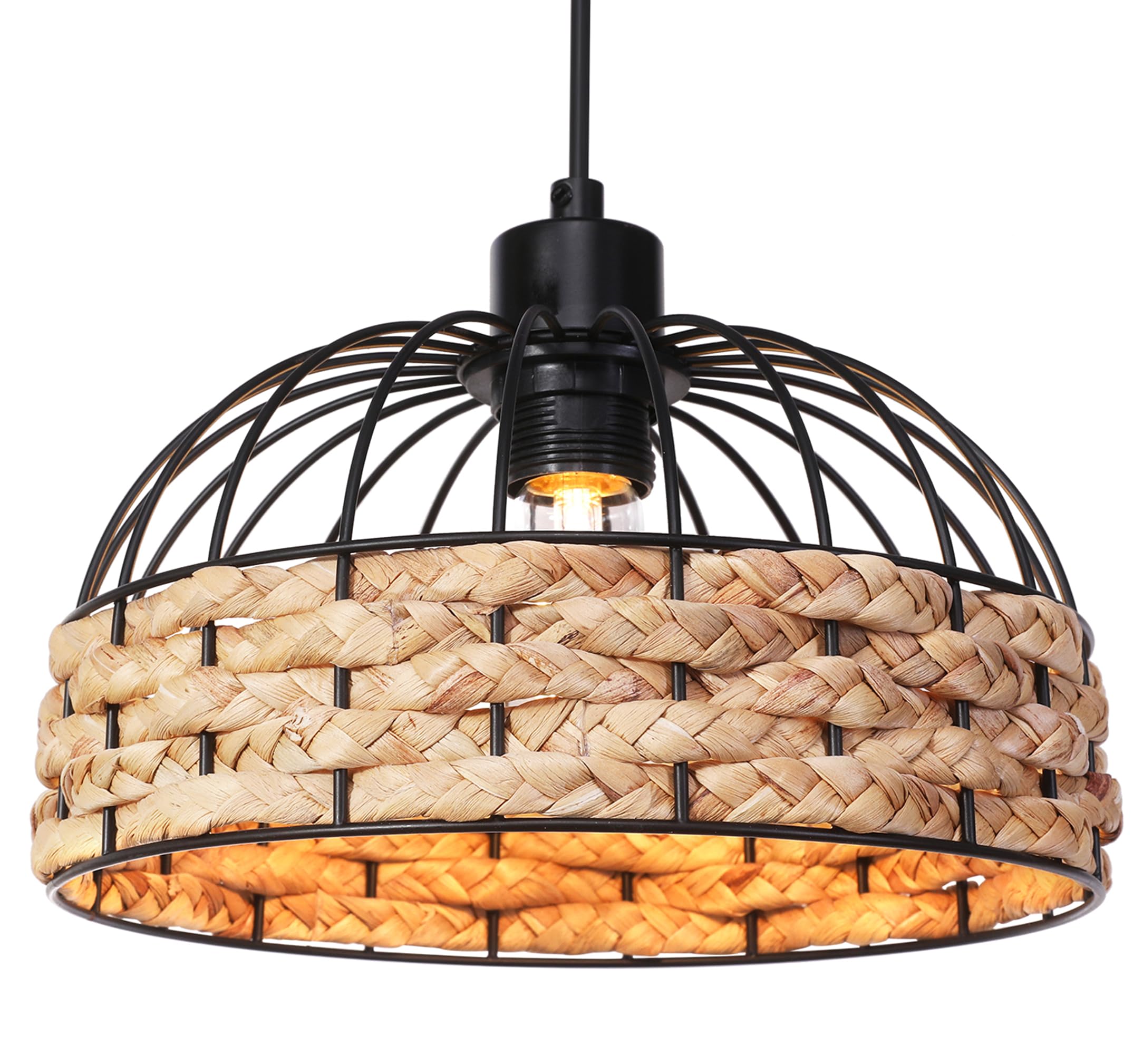GIGGI Small Metal & Rope Light Shade, Retro Black Light Shade with Jute Rope Lamp Shades Ceiling, Rattan Lampshade, Pendant Lampshades for Ceiling Lights, Living Rooms, Kitchen, Bedroom, Hallways