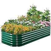 Quictent Galvanized Raised Garden Bed Kit, 6x3x1.5 ft Oval Metal Planter Box Tall for Vegetables Outdoor Backyard, Rubber Strip Edging Included, Dark Green