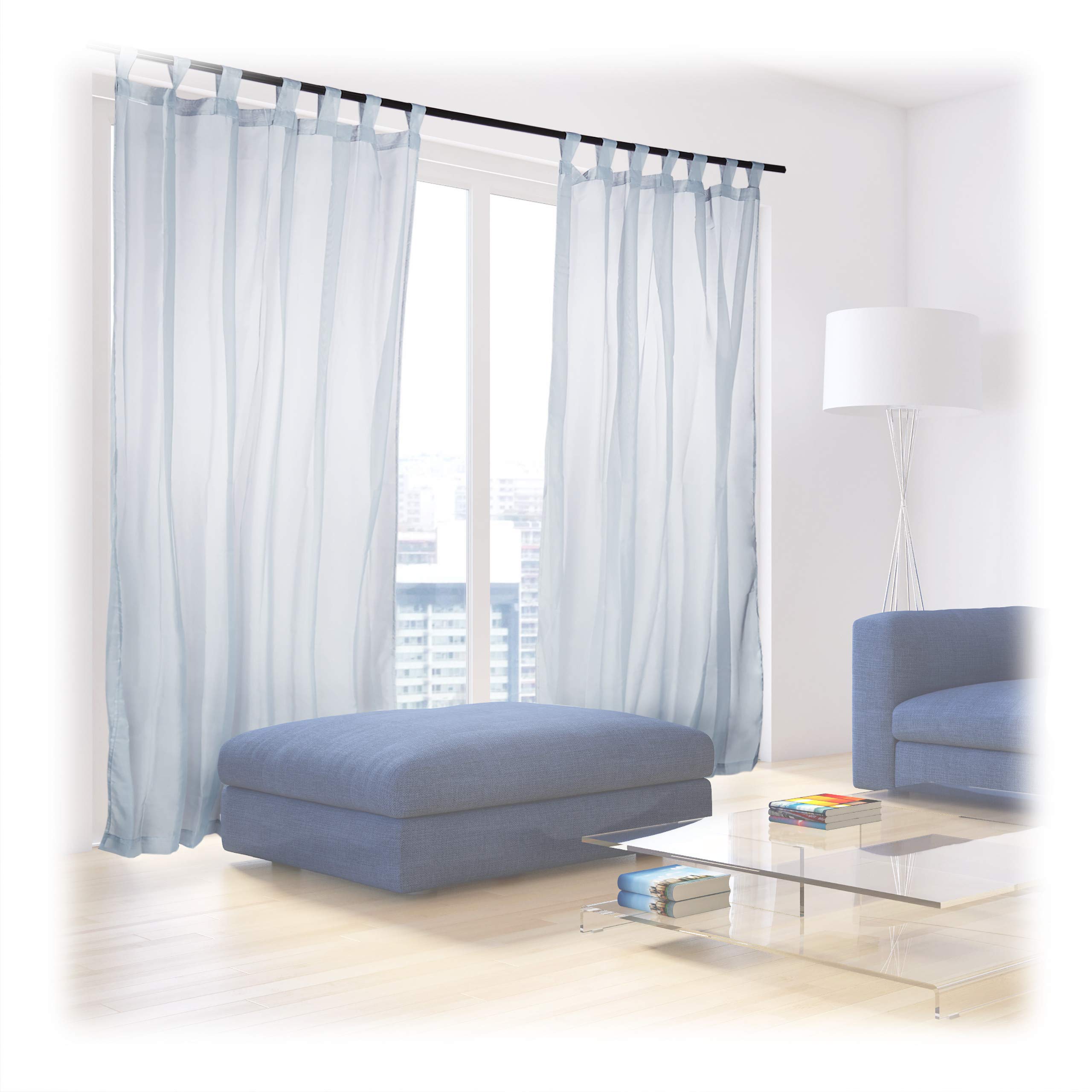 Relaxdays Curtains with Loops, Transparent, Set of 2, Solid Colour, Polyester, HxW: 245 x 140 cm, Silver