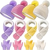 Jeere 12 Pcs Kids Hat Gloves Scarf Set for Winter 3-5 Toddler Pom Fleece Scarf Knit Cap Children for Boys Gift Girls