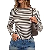 Milumia Women's Striped Long Sleeve Shirt Y2k Boat Neck Fitted Knit Tops Fall Clothes
