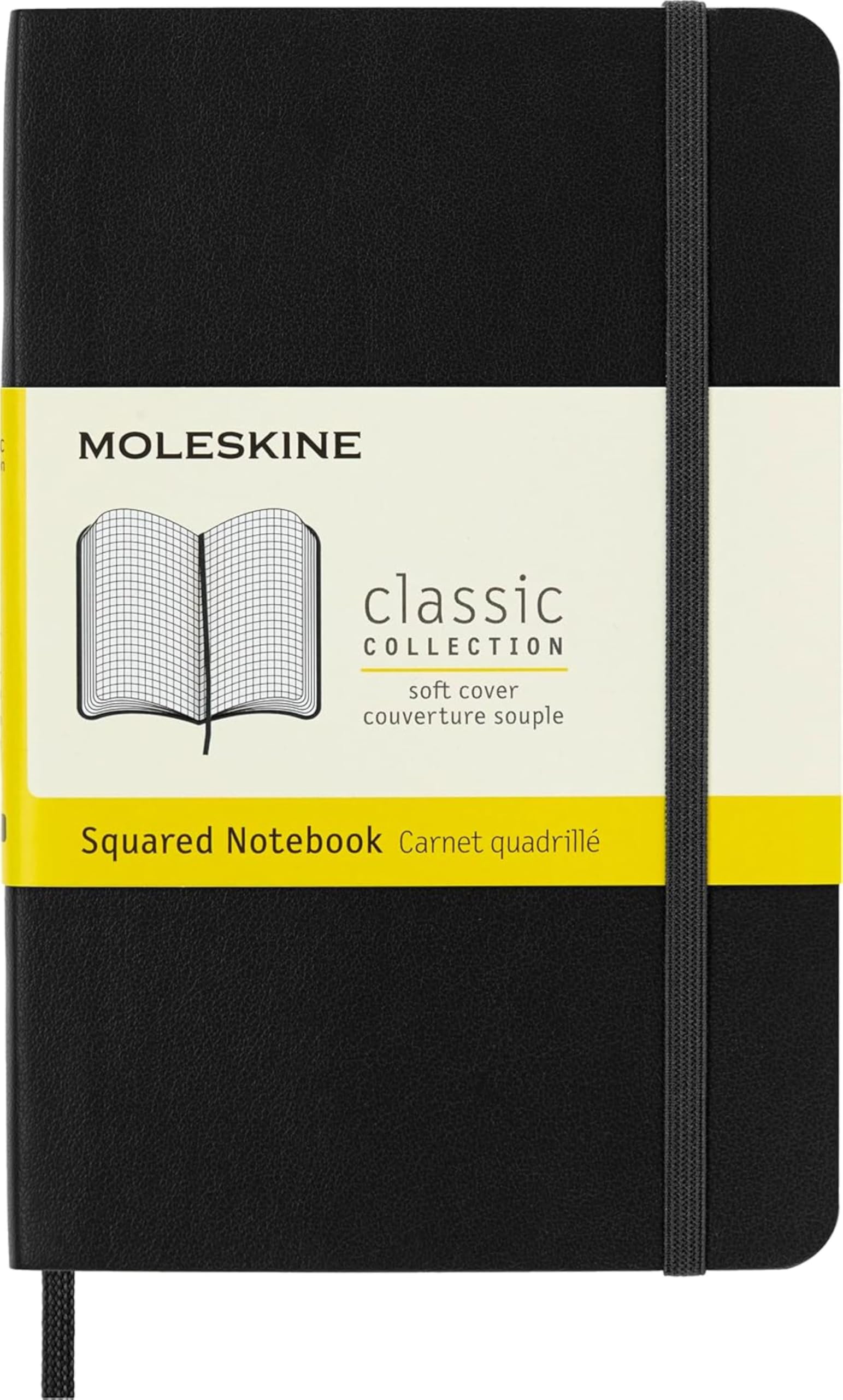 Moleskine Classic Notebook, Notebook With Squared Pages, Soft Cover and Elastic Closure, Black, Pocket, 9 x 14 cm, 192 Pages