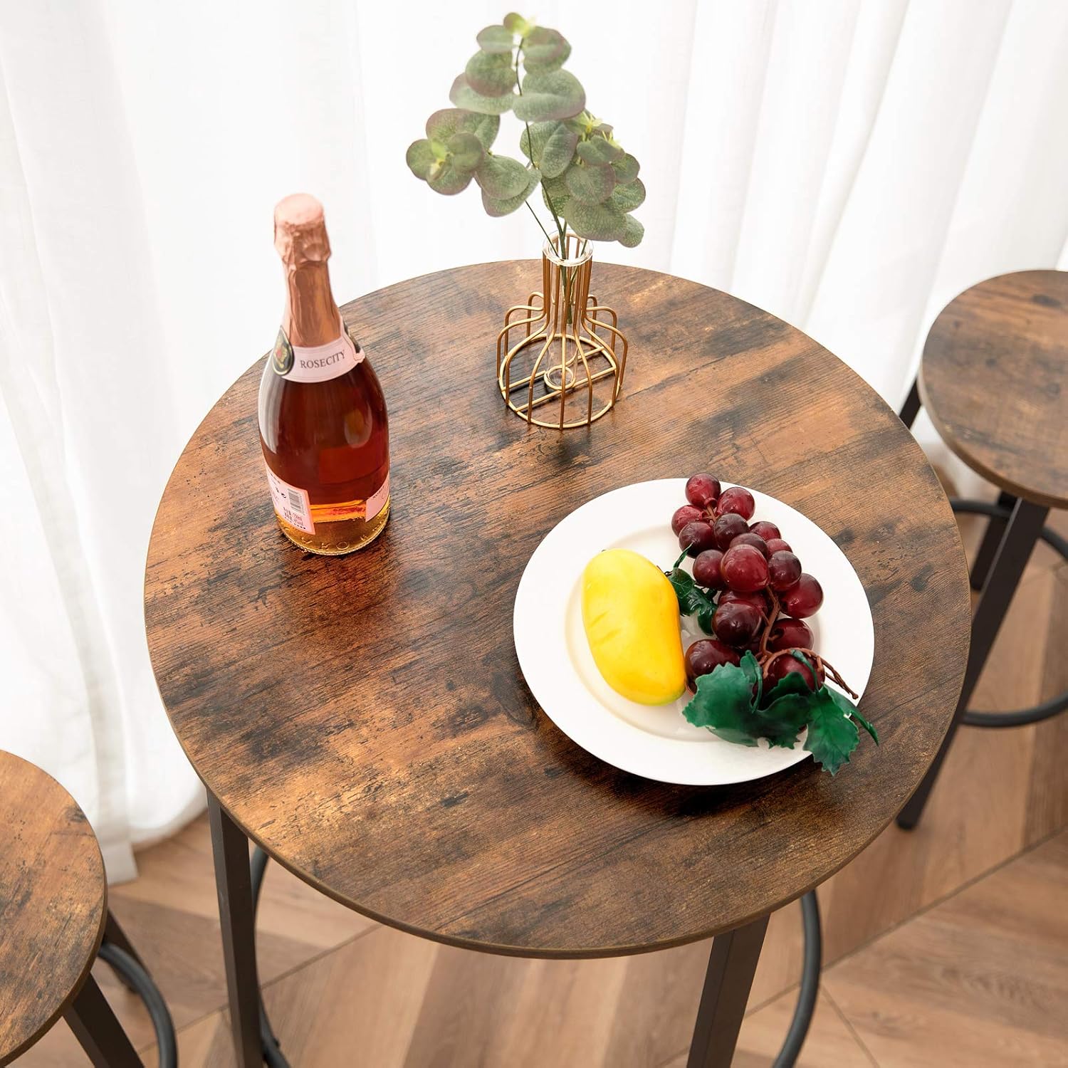 HOOBRO Bar Table, Round Pub Table, 36.2” High Breakfast Table, Computer Desk, Metal Frame with Adjustable Feet for Dining Room, Kitchen, Living Room, Easy Assembly, Rustic Brown BF59BT01: Home & Kitchen