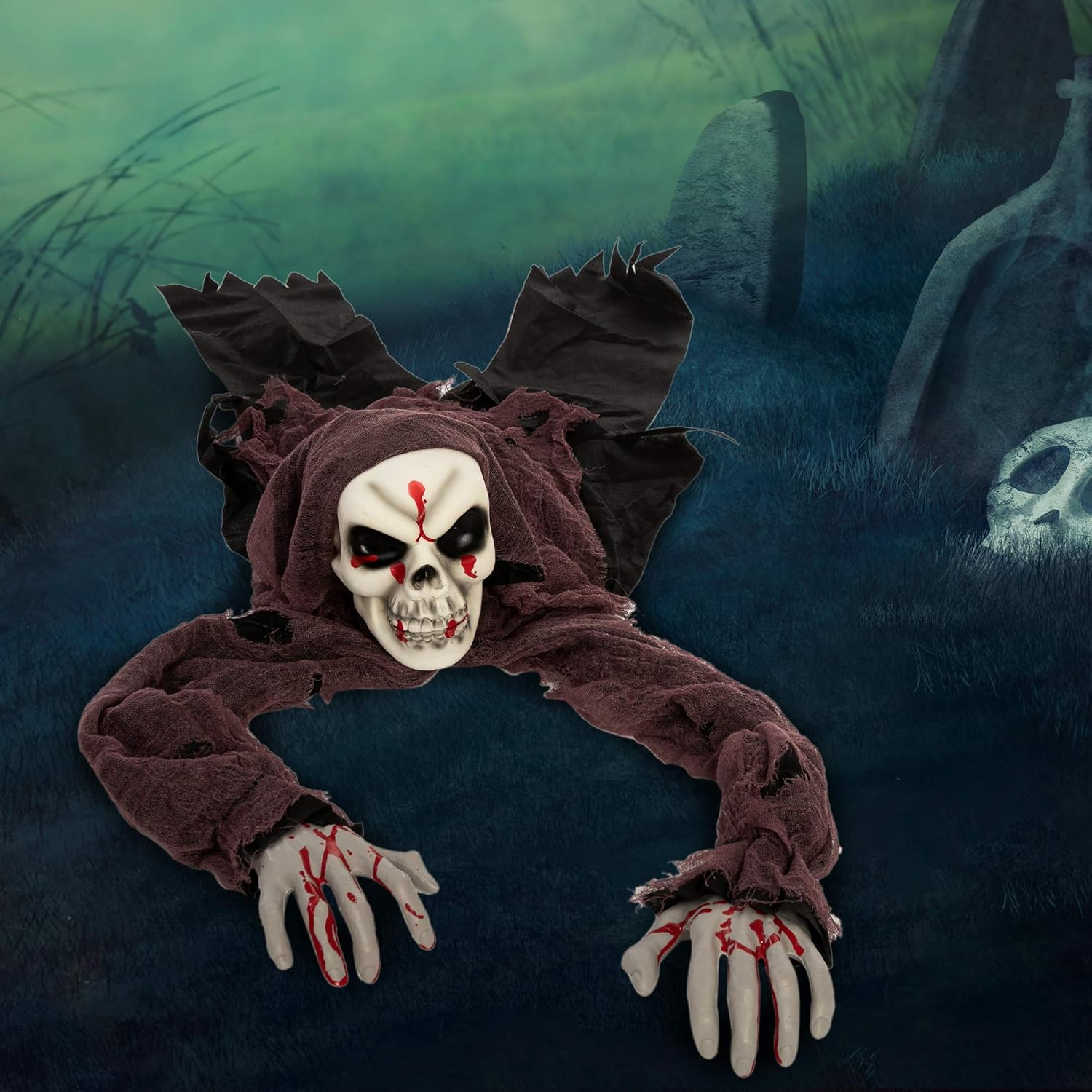 JOYIN Halloween Skeleton Groundbreaker with bloodstains, Halloween Skeleton Decorations for Halloween Outdoor, Lawn, Yard, Patio Decoration, Halloween Haunted House Decorations : Garden & Outdoor