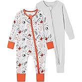BambooBud Baby Boy Girl 2 Pack Rompers Long Sleeve Zipper Romper Infant Jumpsuits 2-Way Zippered One-piece Pajamas 3-24M