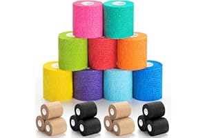 IEWYCK Upgraded 9-Pack Self Adhesive Bandage Wrap – 2 Inches × 5 Yards Elastic Cohesive Bandage Wrap, Self Sticking Vet Wrap, Stretch Sports Athletic Wrap Self-Adhering Adherent Wrist Tape (Multi Color)