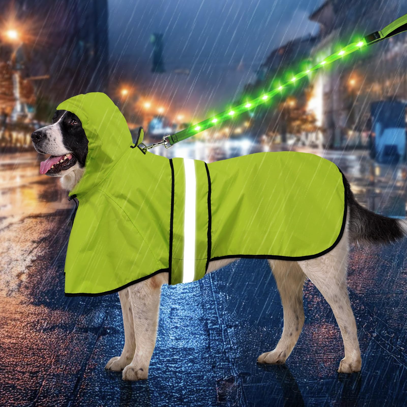 Weesiber Dog Coats Waterproof - Adjustable Dog Raincoat with Reflective Strip, Lightweight Rain Jacket for Small to X-Large Dogs (X-Large, Green)