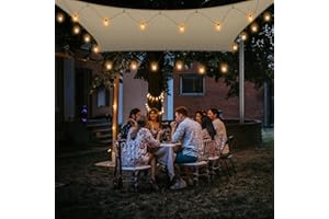 Brillihood Sun Shade Sail with LED G40 String Lights, 8‘ x 12' Rectangle Beige Shade Cloth, 95-98% UV Protection, Ideal for Patio, Garden, Backyard - Easy to Install with Innovative Hooks