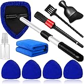 Qydipclin 10pcs Windshield Cleaning Tool Inside Car Window Cleaner Wash Kit with 4 Reusable Microfiber Pads 1 Spray Bottle and Extendable Handle Interior Auto Glass Wiper Kit, Blue