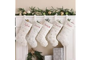 Personalized Christmas Stockings 1 Pack White Christmas Stockings with Names Custom Embroidered Monogram Gold Silver Large Fa