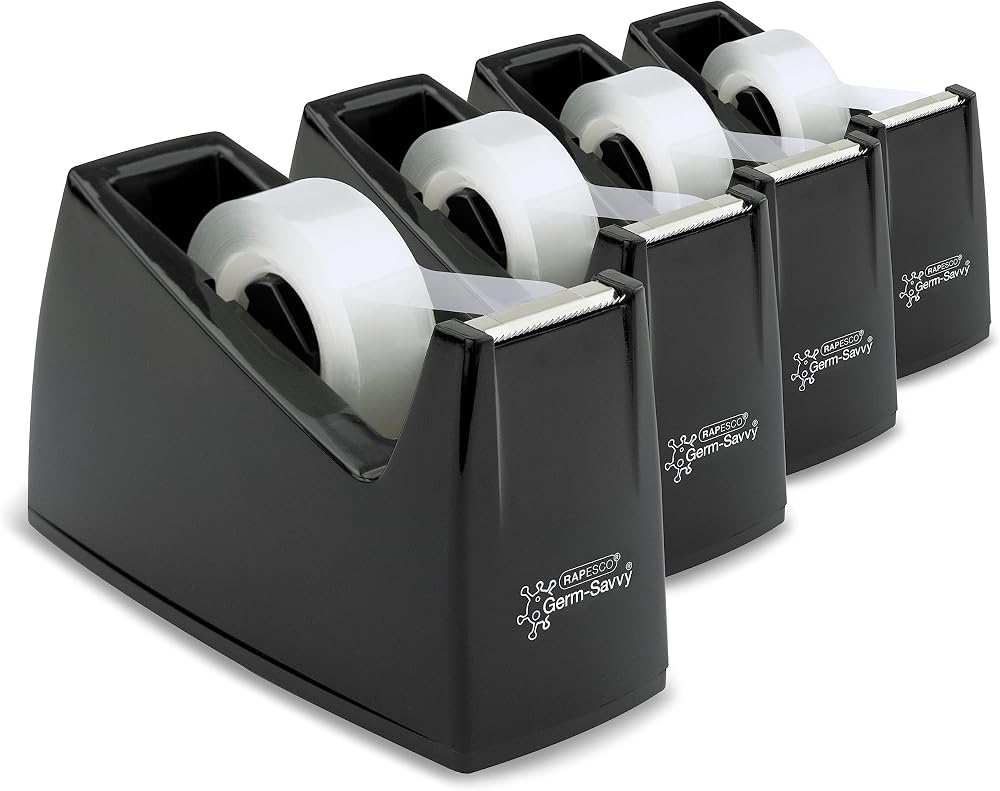 Rapesco 1741 Business Pack 4 Tape Dispensers 4 Clear Tapes Black