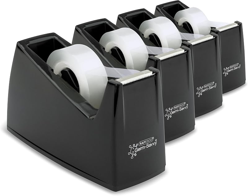 Rapesco 1741 Business Pack 4 Tape Dispensers 4 Clear Tapes Black