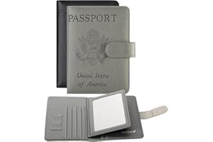 Deziliao 2 Pack Passport and Vaccine Card Holder Combo, PU Leather Passport Holder with Vaccine Card Slot, Passport Wallet for Men and Women (Black+Gray)