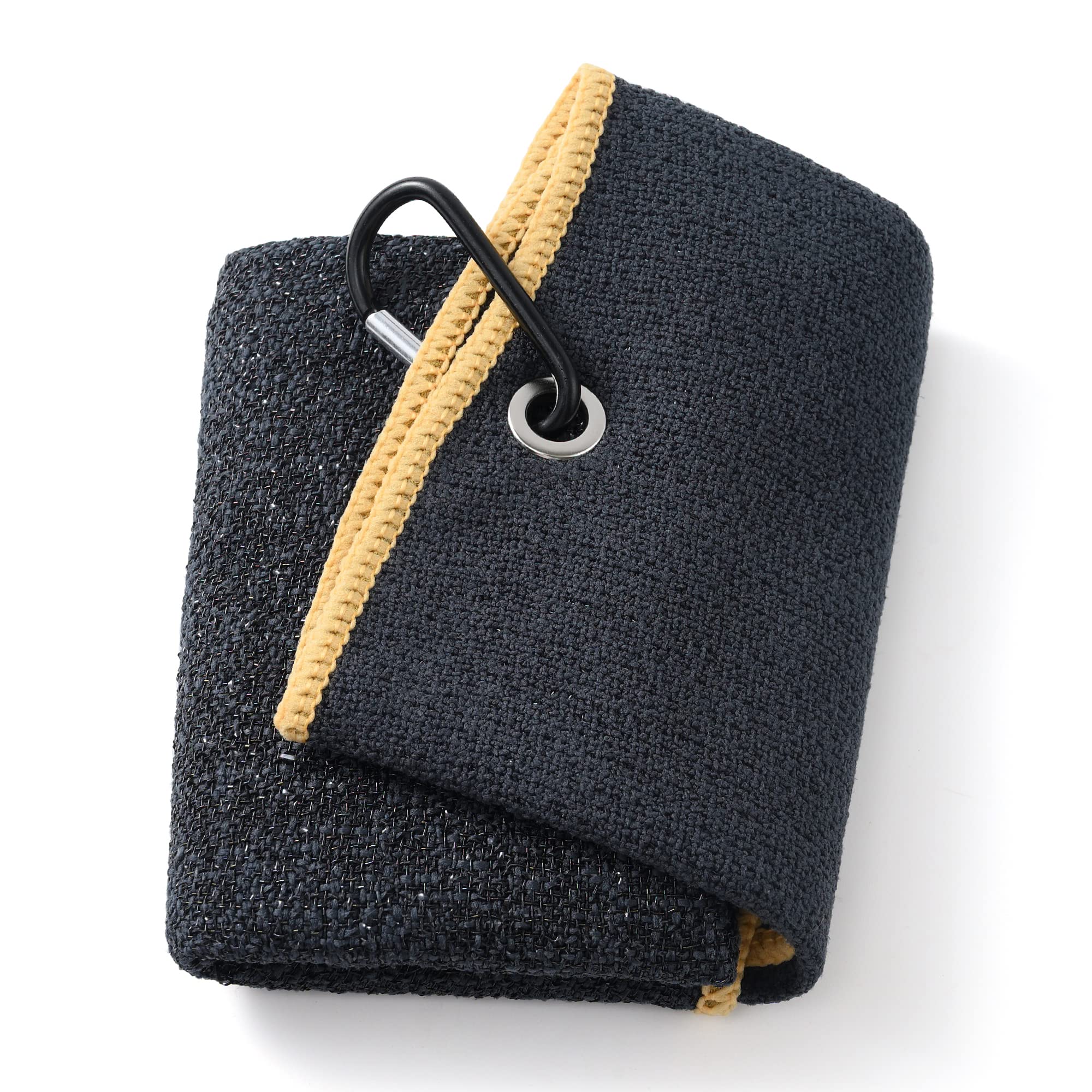 Mile High Life | Tri-fold Microfiber Golf Towel | Innovative Dual Side Design w/Dirt Scrub Side and Soft Cleaning Side | Light Weight | Excellent Water Absorbance | Please Watch Video (Black/Yellow)