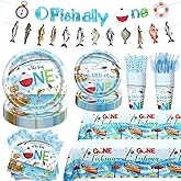 Party Inspo Ofishally One Birthday Decorations, 196 PCs - Gone Fishing 1st Birthday Party Supplies, Fish Banner Tablecloth Tableware with Plates Napkins Cups Cutlery for O Fishally One First Supplies