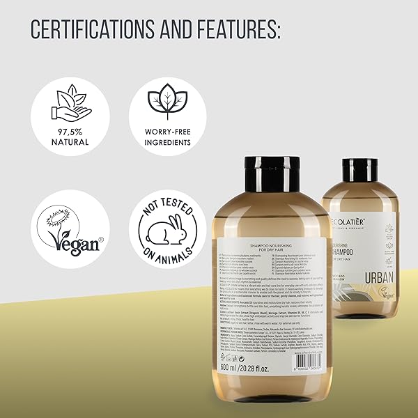 ECOLATIÈR MOISTURIZING SHAMPOO FOR DRY HAIR – AVOCADO OIL, VEGAN, 97.8% NATURAL INGREDIENTS, MOISTURIZING & NON-TOXIC, GENTLE FOR DRY SCALP SHAMPOO, IDEAL FOR DAILY USE, 20.3 FL OZ