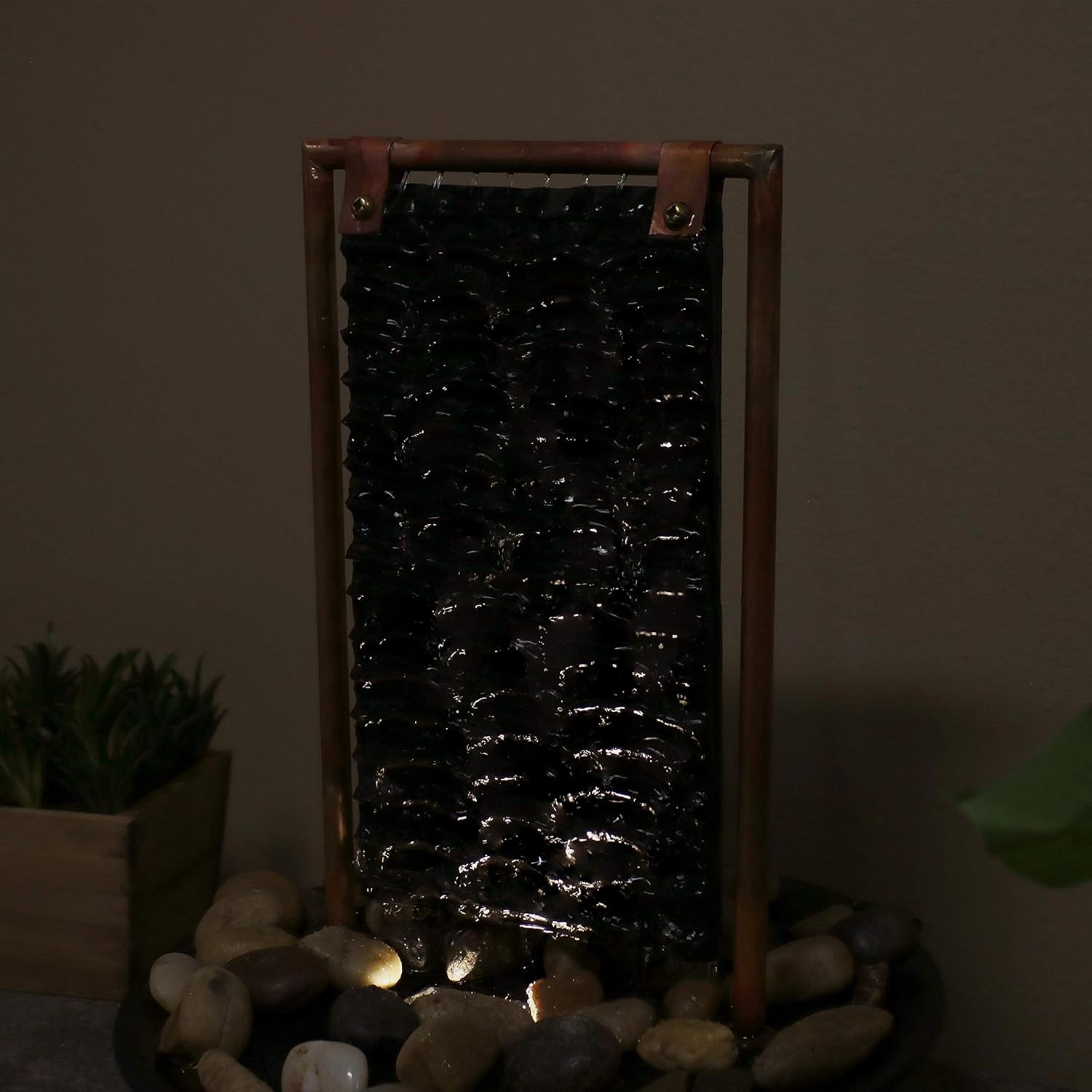 Sunnydaze Billowing Slate Tabletop Water Fountain - Mini Indoor Water Fountain with LED Light - Relaxing Home Decor Accent Piece for Living Room, Office or Bedroom - 16-Inch: Kitchen & Dining