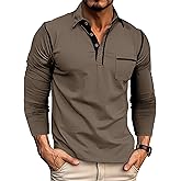 EDITCOZY Long Sleeve Polo Shirts for Men with Pocket Casual Cotton Button Down Collared Golf Shirts