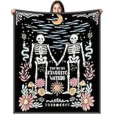 Hillsuren Gothic Couples Blanket Anniversary Gothic Skull Floral Flannel Blanket 50 x 60 Inch Valentine's Day Couples Gifts for Women Men for Wife, Husband