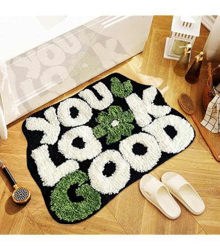 Urtlmaji Alfombra De Baño Verde Con Texto En Inglés "You Look Good", Alfombra De Baño Divertida, Bonita, Antideslizante, De Microfibra, De Felpa, Pequeña, Fresca, Lavable, Absorbente, Para Bañera Y