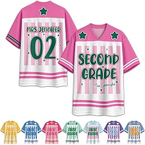 Personalized Teacher Football Jersey with Custom Grade Level, Name & Number | Breathable Mesh Fabric, Relaxed Fit, Sizes S-5X