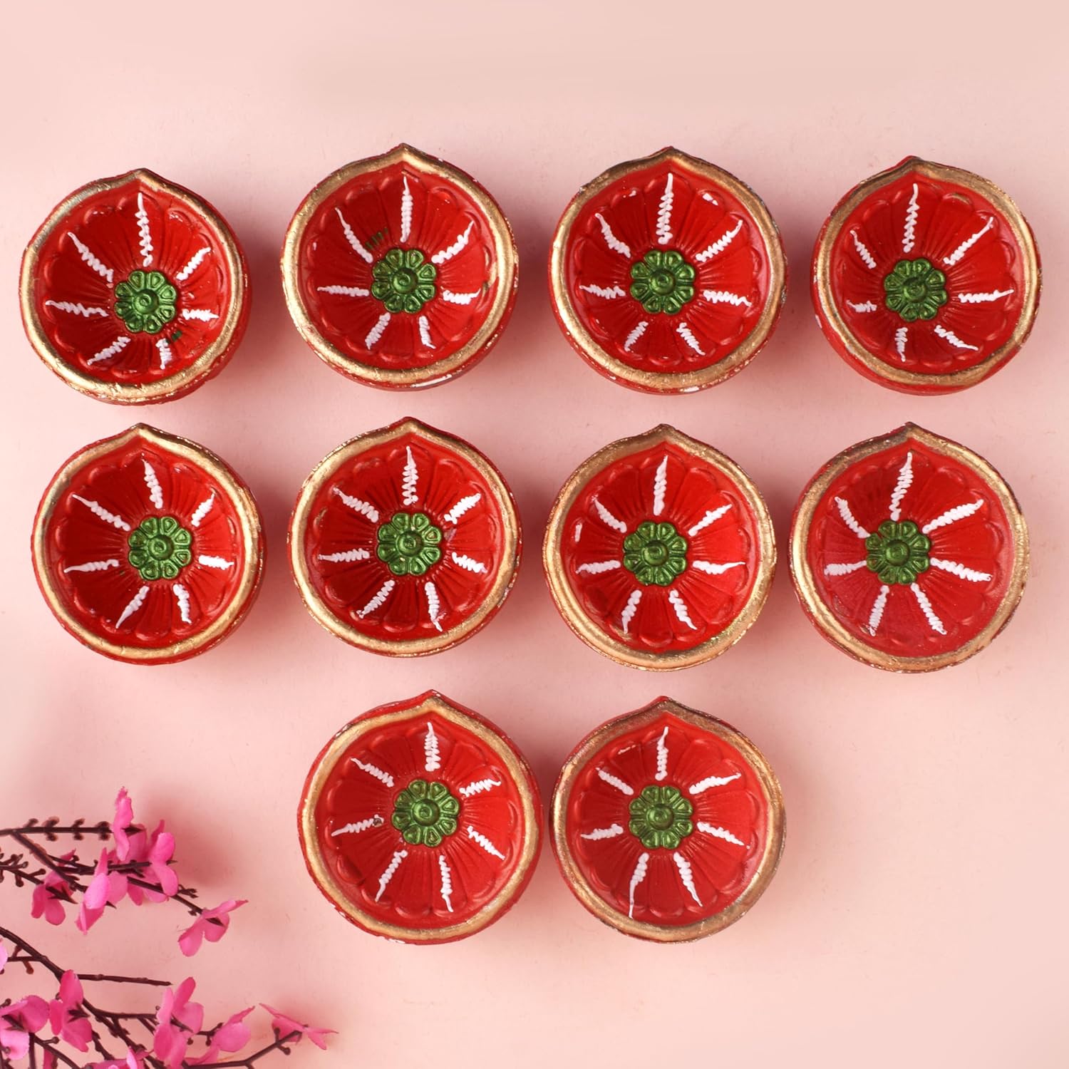 Oil Lamps & Accessories - SATVIK 10 Pc Set Clay Diya Terracotta Dia Traditional Puja Vilakku Oil Lamp Natural Mitti Diya Tea Light Welcome Diwali Deepawali Navratri Pooja Décorations Indian Housewarming Return Gift Item