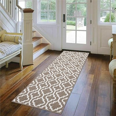 SHACOS Non Slip Hallway Runner Rug 60 x 240 cm Brown Geometric Pattern
