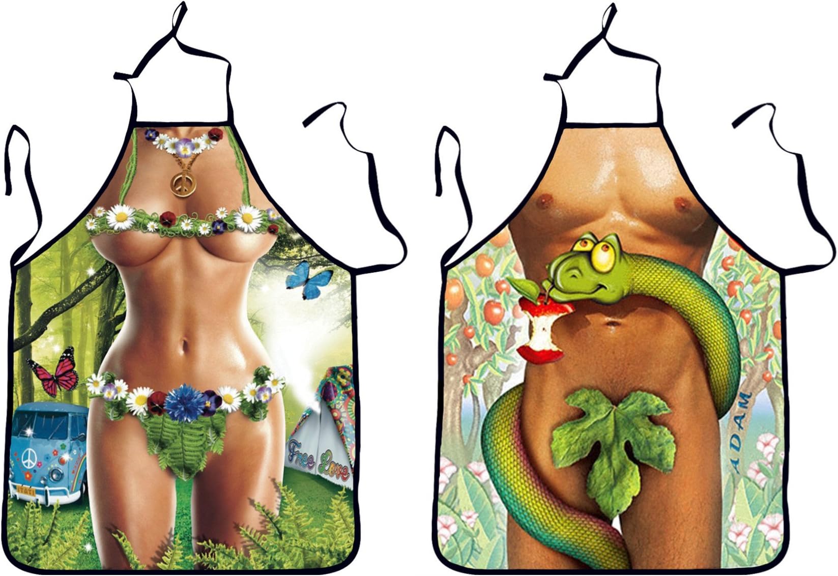 Santwo Sexy Men Women Adjustable Funny Kitchen Cooking Baking Grilling Aprons 2Pack (A)