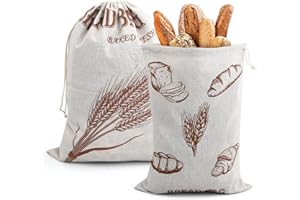 Dokpav 2 Pcs 40 x 30 cm Linen Bread Bags, Natural Linen Reusable Bread Bag with Drawstring, Large Breathable Food Storage Bag