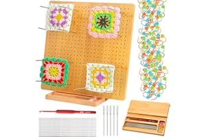 DEPAADER 13 INCH Crochet Blocking Board - Granny Square Bamboo Blocking Board for Crocheting, Handcrafted Crochet Accessories for Knitting, Gift for Grandmother with 20 Stainless Steel Rod 50 Stitch Makers