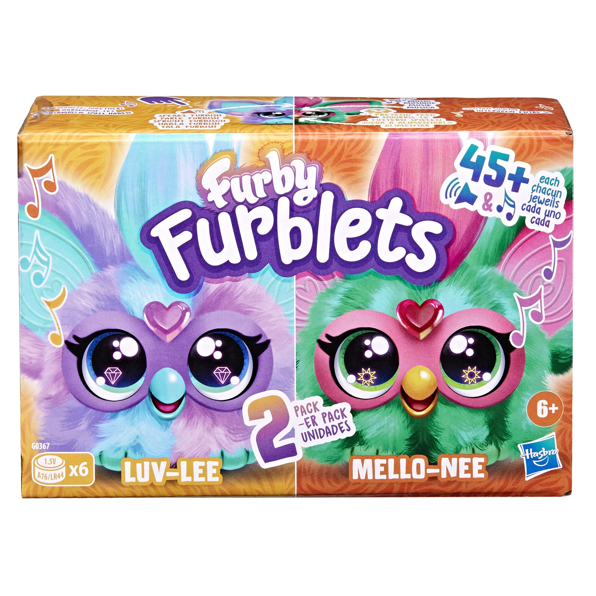 Furby Furblets 2-Pack, Mini Friends Luv-Lee & Mello-Nee, 45+ Sounds Each, Music & Furbish Phrases, Electronic Plush Toys, Red/Green & Purple/Blue, Back to School Gifts, Ages 6+ (Amazon Exclusive)