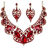 MMonesu Crystal Flower Bib Statement Necklace Set Chunky Diamond Flower Statement Necklace & Earrings Drama Bib Collar Jewelry Set for Women Prom Party Jewelry